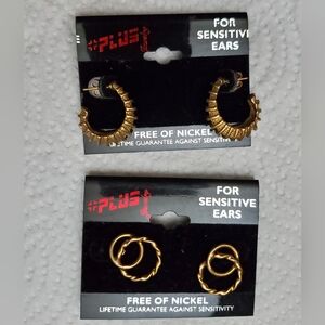 PLUS JEWELRY Pair Nickel Free Gold Tone Pierced Earrings**NEW**